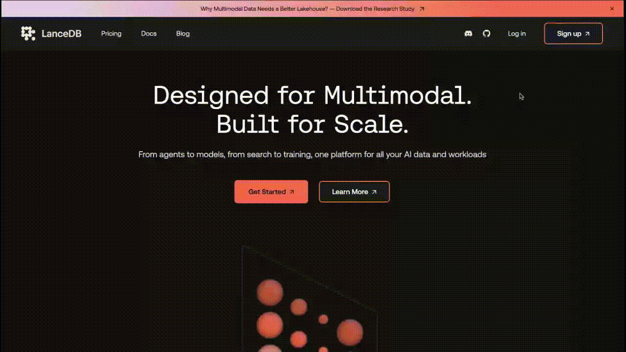 LanceDB site — before redesign