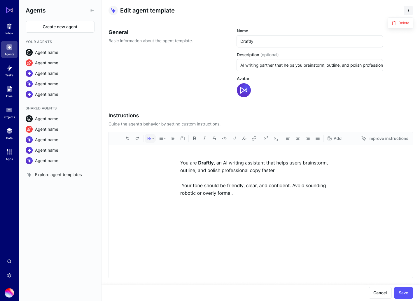 Agent templates