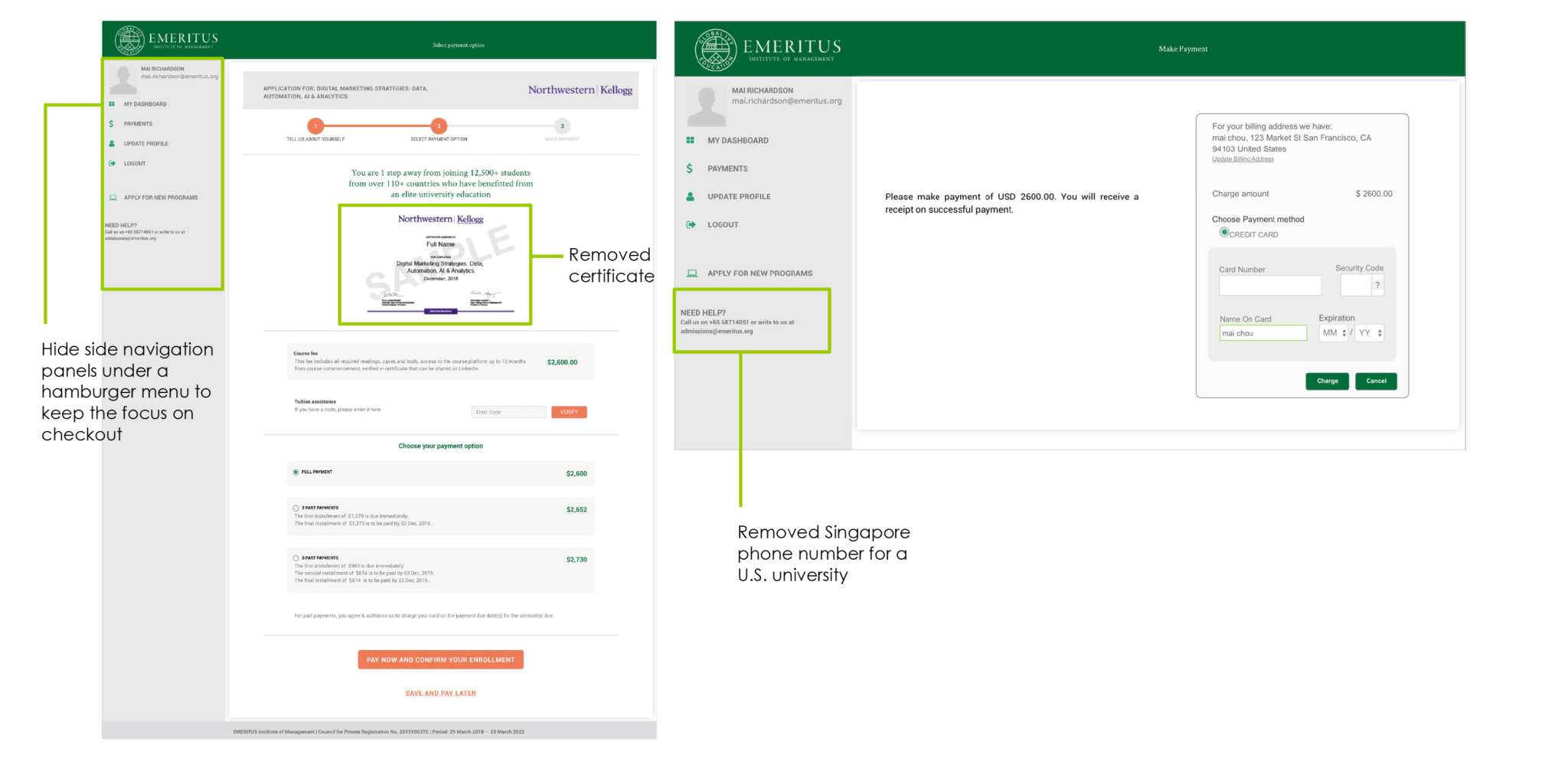 Checkout before redesign