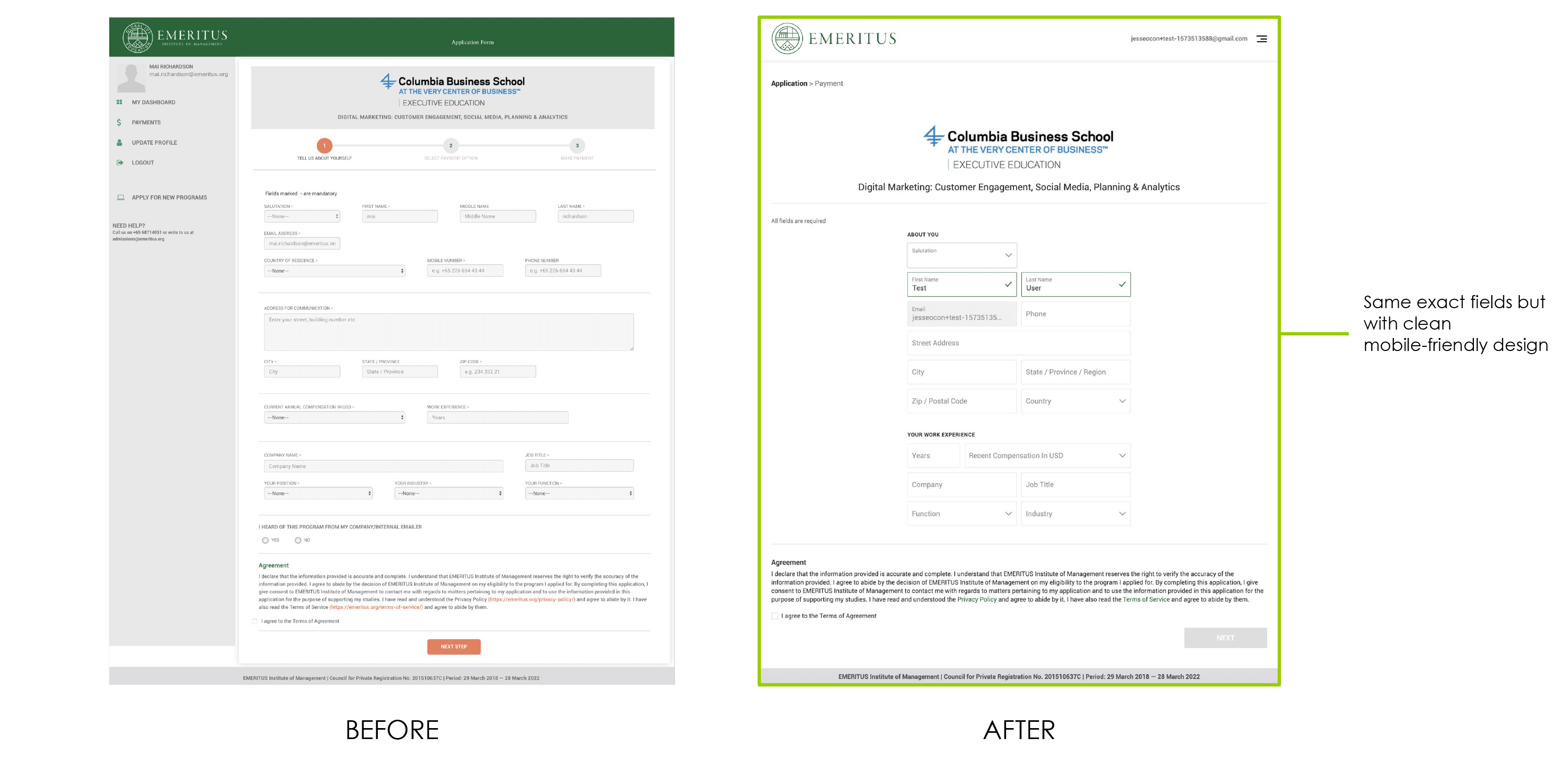 Application before and after