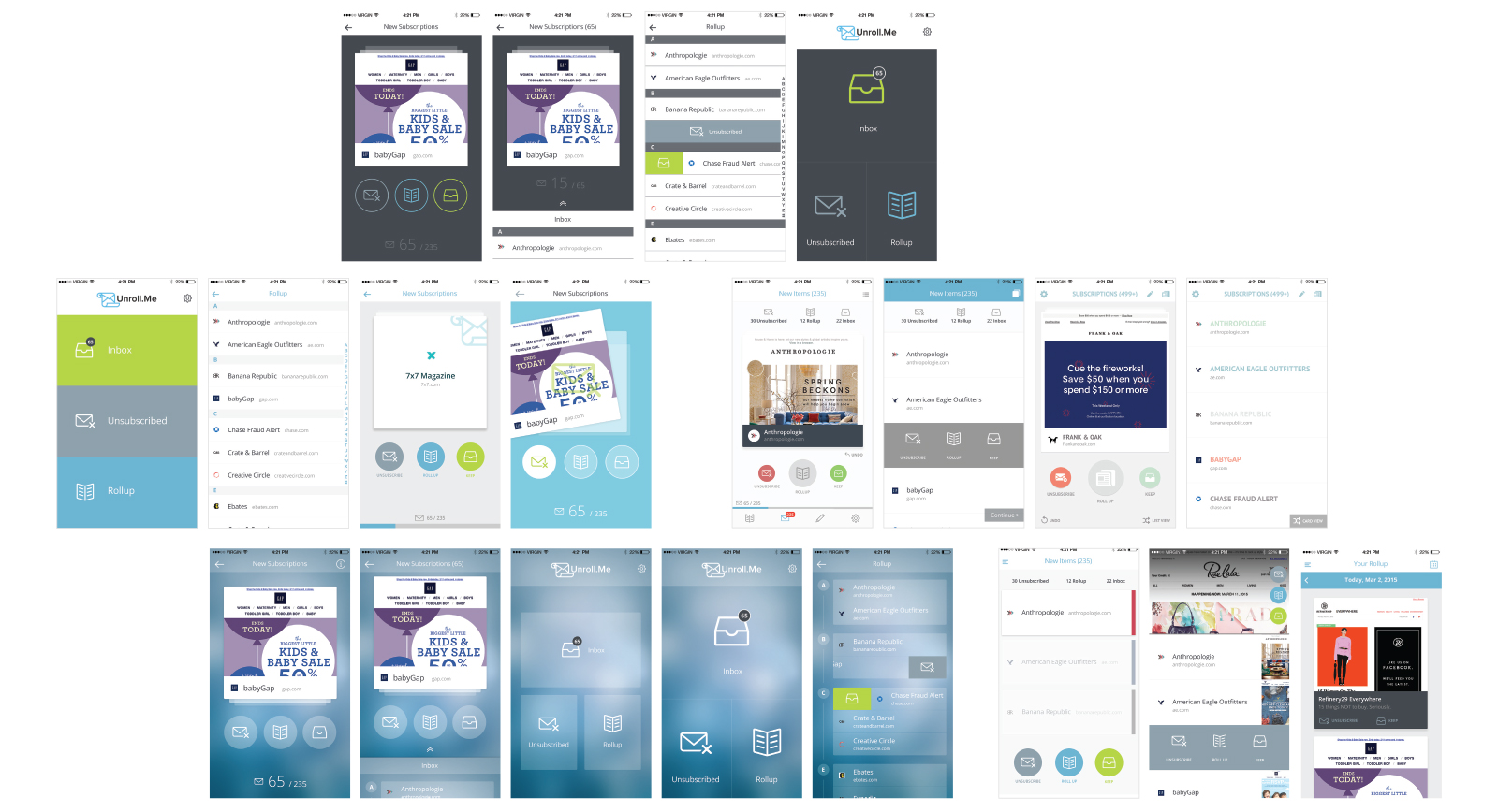 early app screen explorations