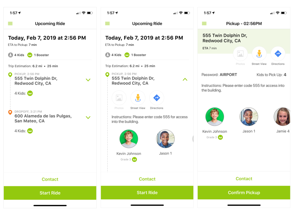 Zum Driver App upcoming ride screens