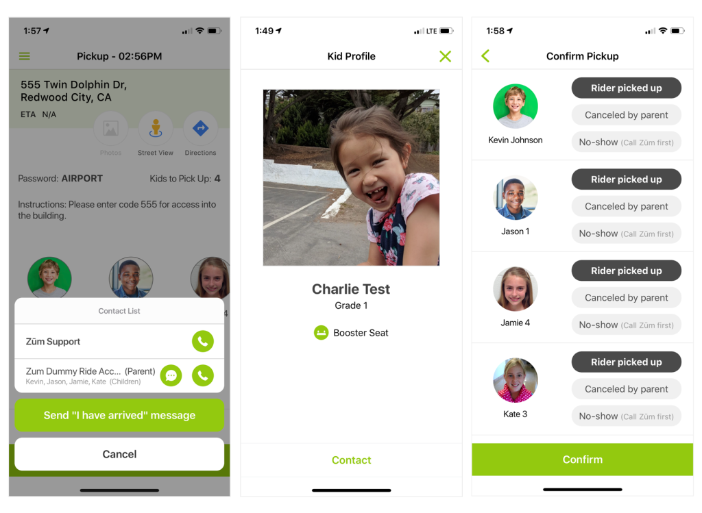 Zum Driver App pickup screens